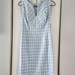Calvin Klein Light Blue and White Houndstooth Midi Dress